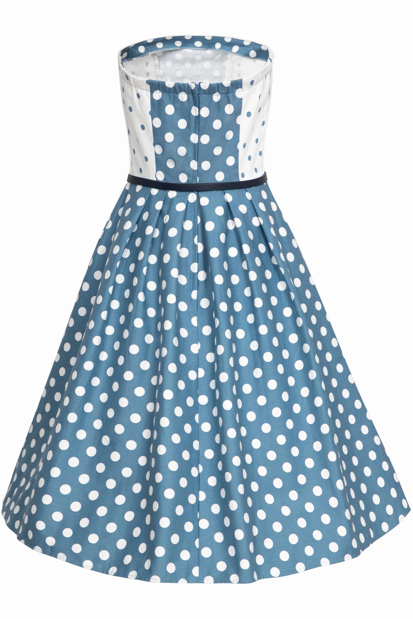 Evie Summer Blue Polka Dot Strapless Dress