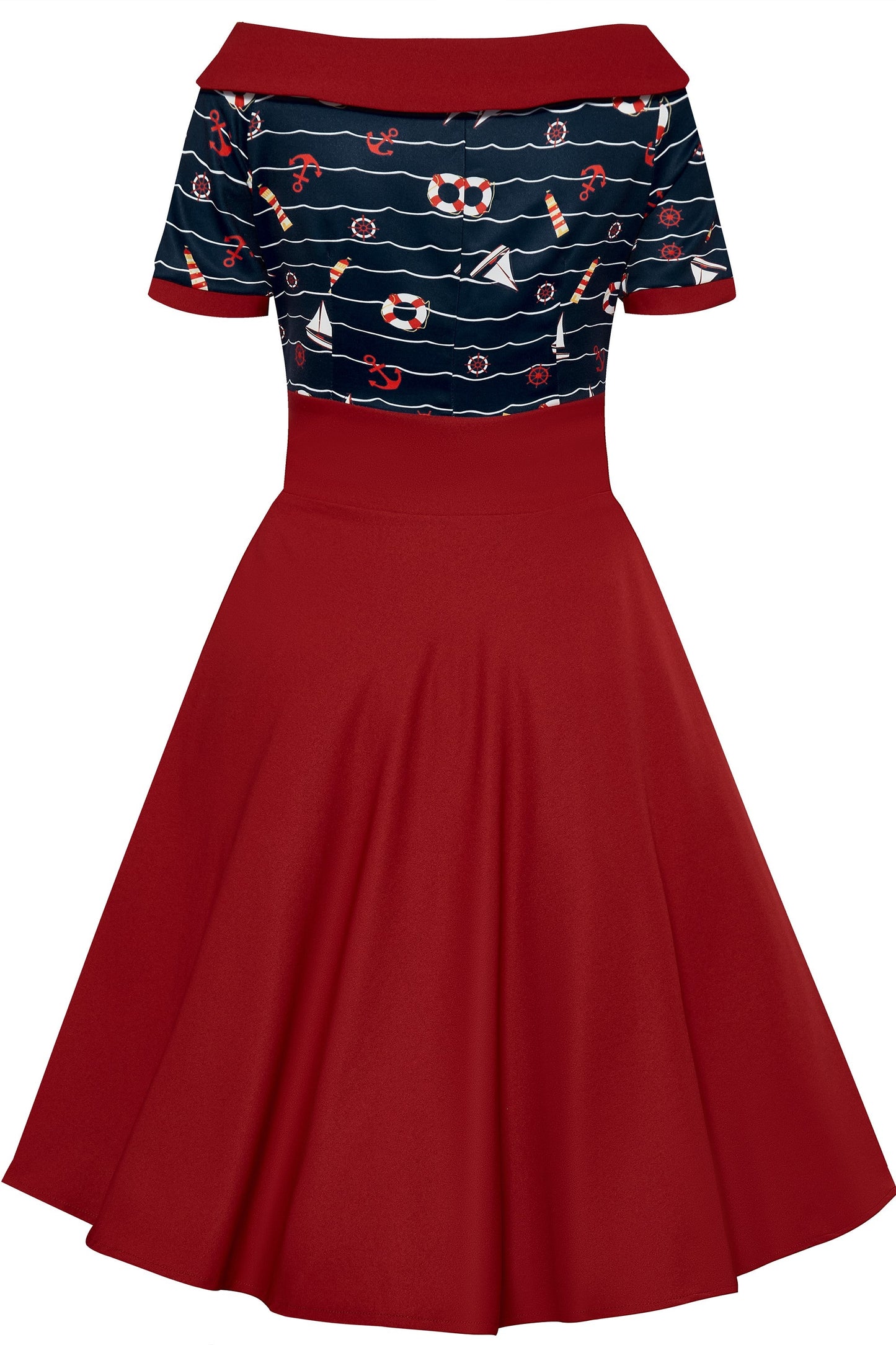 Darlene Nautical Navy Blue & Burgundy Swing Dress