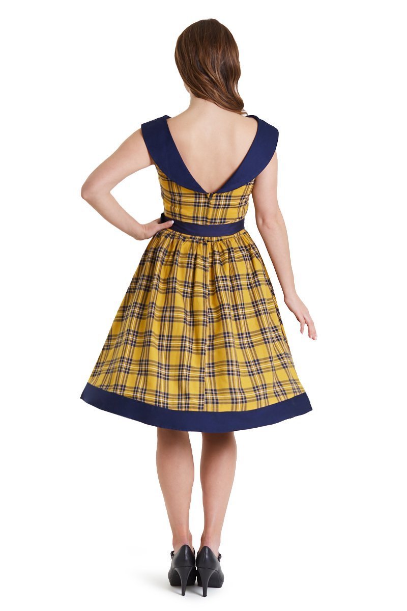 Cindy Navy & Yellow Tartan Circle Dress