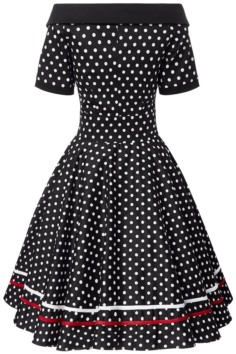 Darlene Retro Swing Dress in Black-White Polka Dots