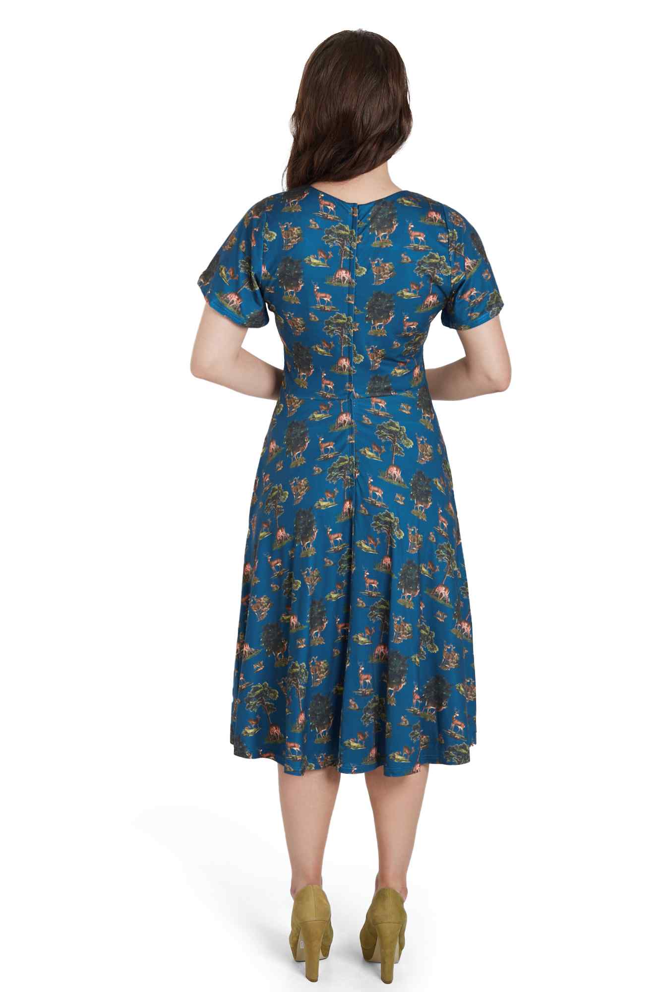 Palma Navy Deer Short Sleeved Dress