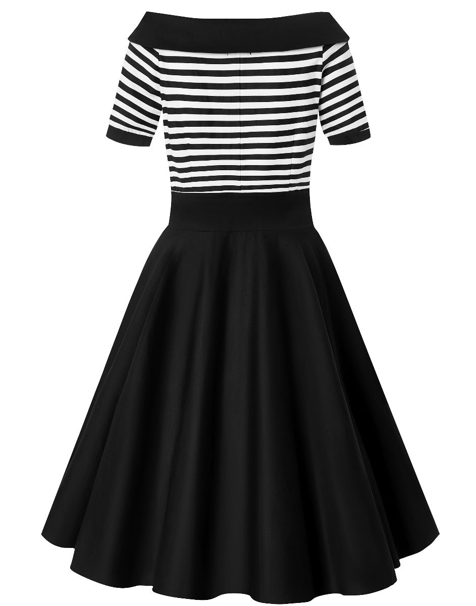 Darlene Nautical Black & White Striped Dress