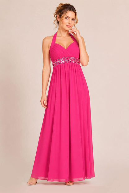 Coraline Hot Pink Embellished Halterneck Evening Dress