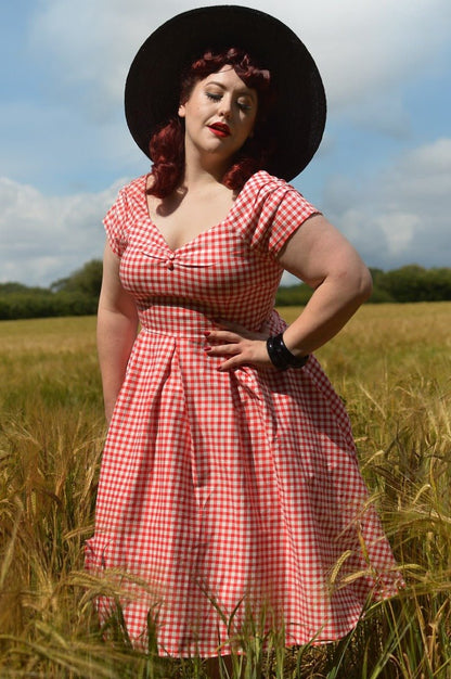 Lily Off Shoulder Red Gingham Swing Dress