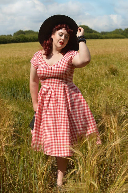 Lily Off Shoulder Red Gingham Swing Dress