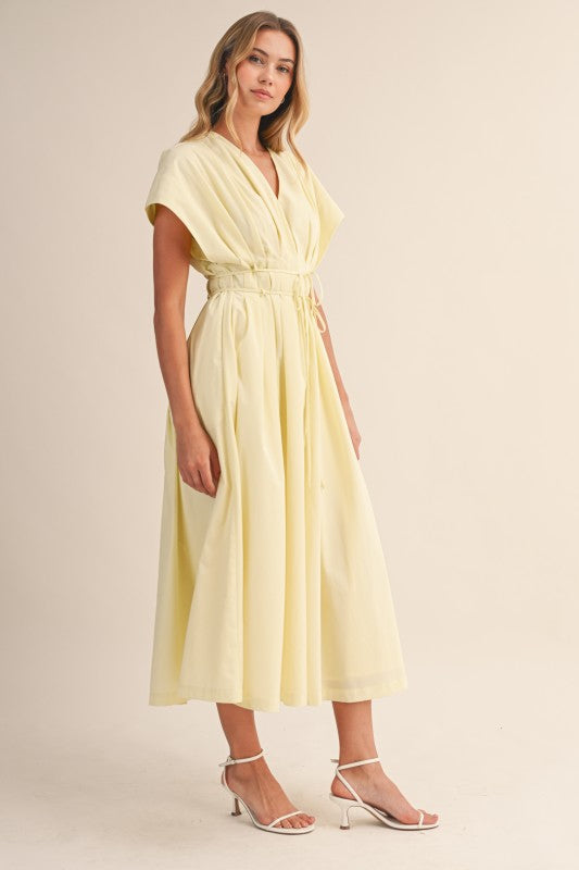 Gloria Short Sleeve Waist Tie Maxi Dress Yellow