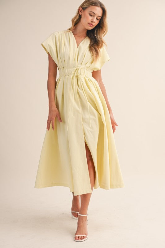 Gloria Short Sleeve Waist Tie Maxi Dress Yellow