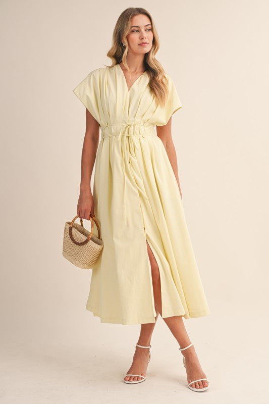 Gloria Short Sleeve Waist Tie Maxi Dress Yellow