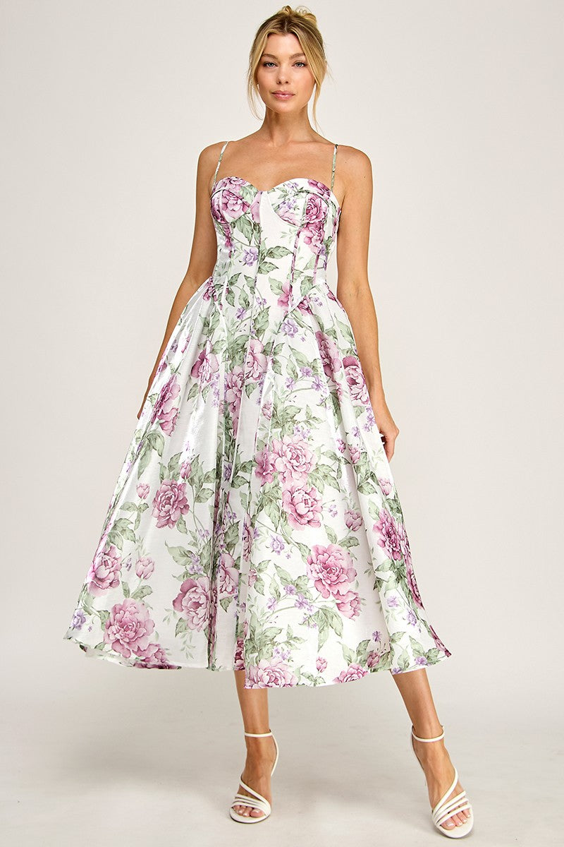 Waitlist 7/25 • Rumi Sleeveless Dreamy Floral Print Midi Dress Mauve