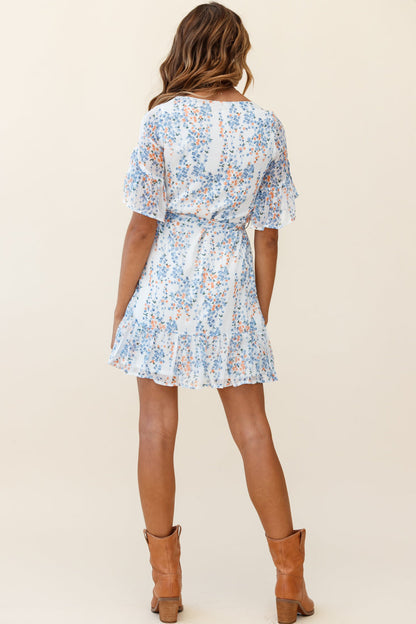 Azealia Ruffle Hem Dress Floral Spring Print White
