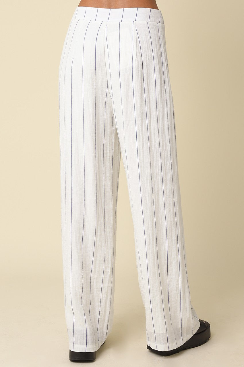 Taryn High Waist Stripe Print Wide Leg Pants White