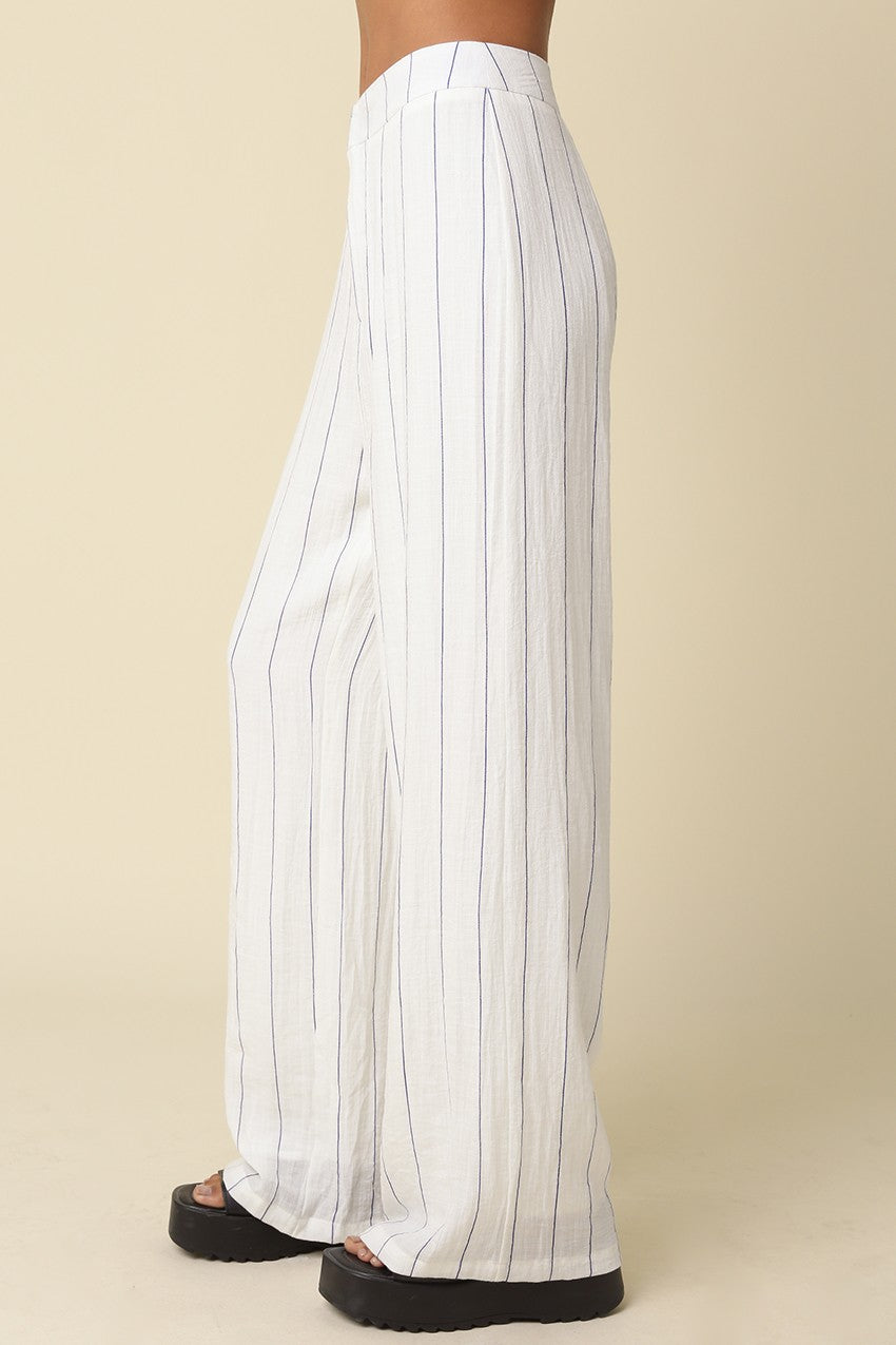 Taryn High Waist Stripe Print Wide Leg Pants White