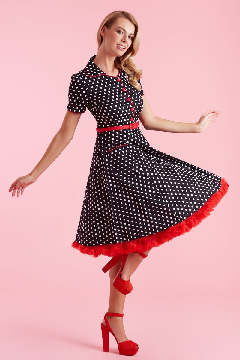 Penelope 50's Rockabilly Polka Dot Shirt Dress in Black