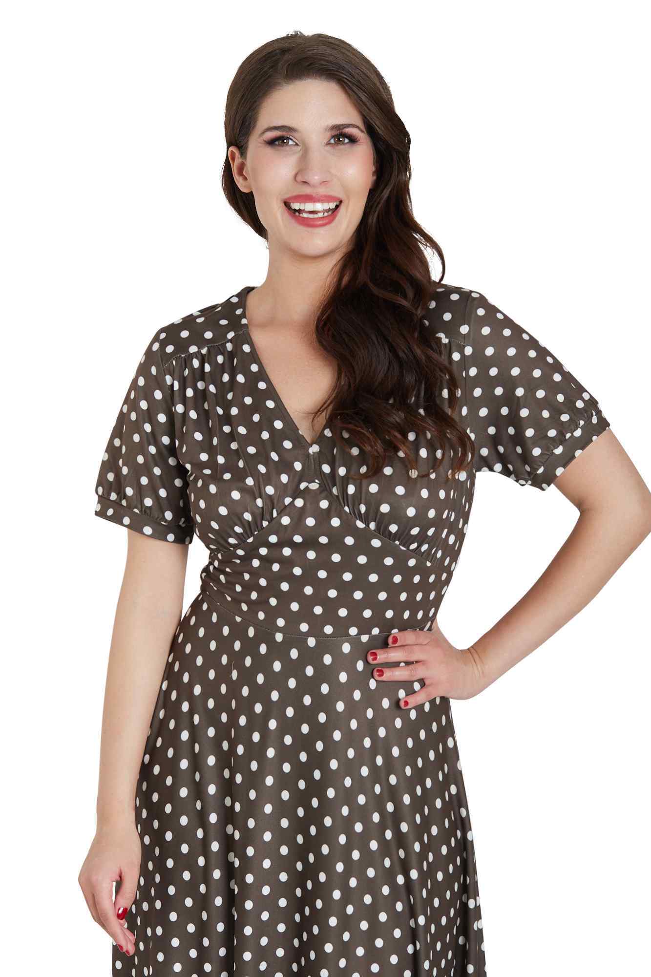 Julia 50s Style Brown Polka Dot Day Dress