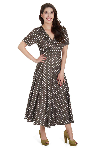 Julia 50s Style Brown Polka Dot Day Dress