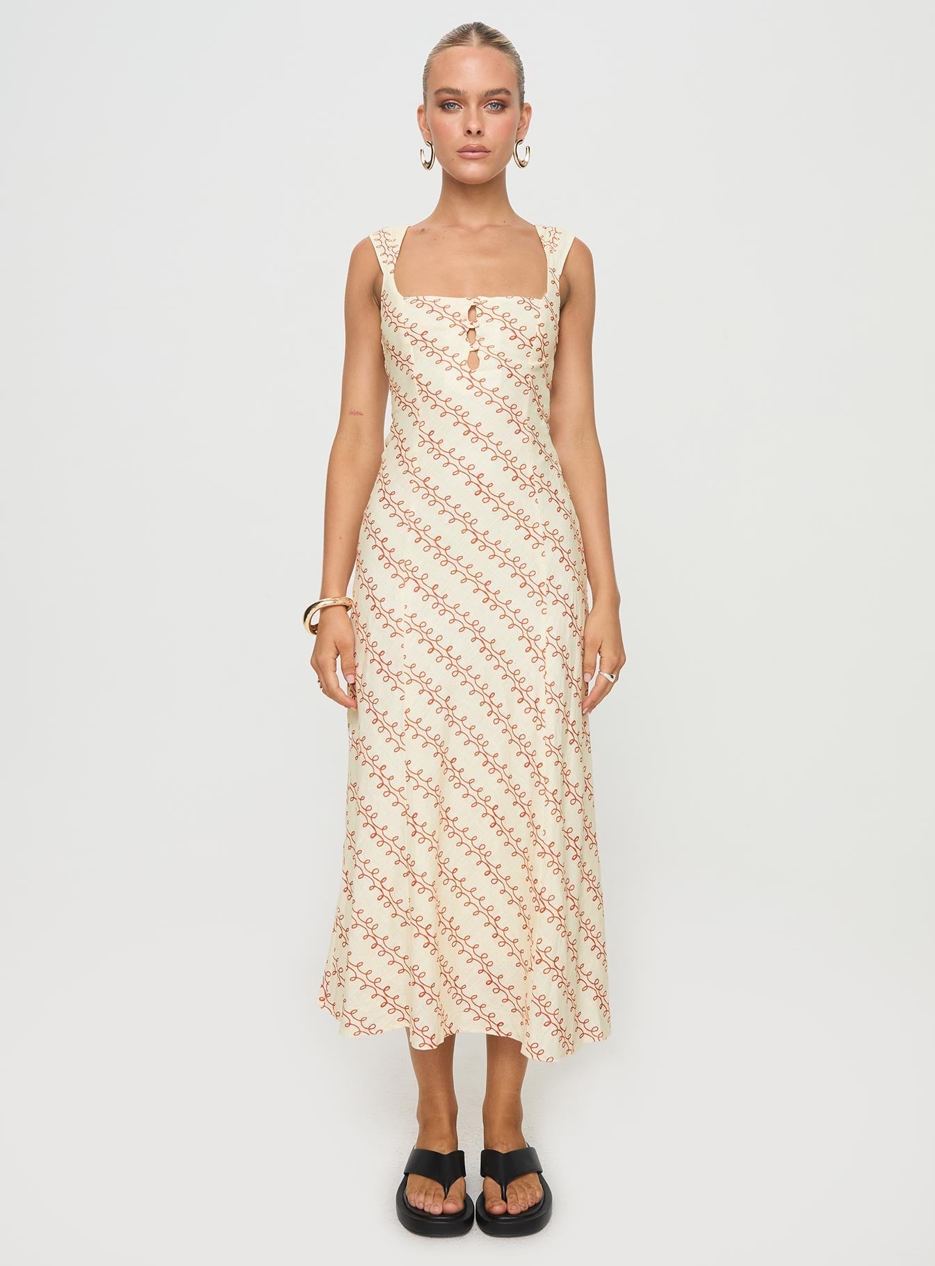 Chosen Girl Linen Blend Midi Dress Multi