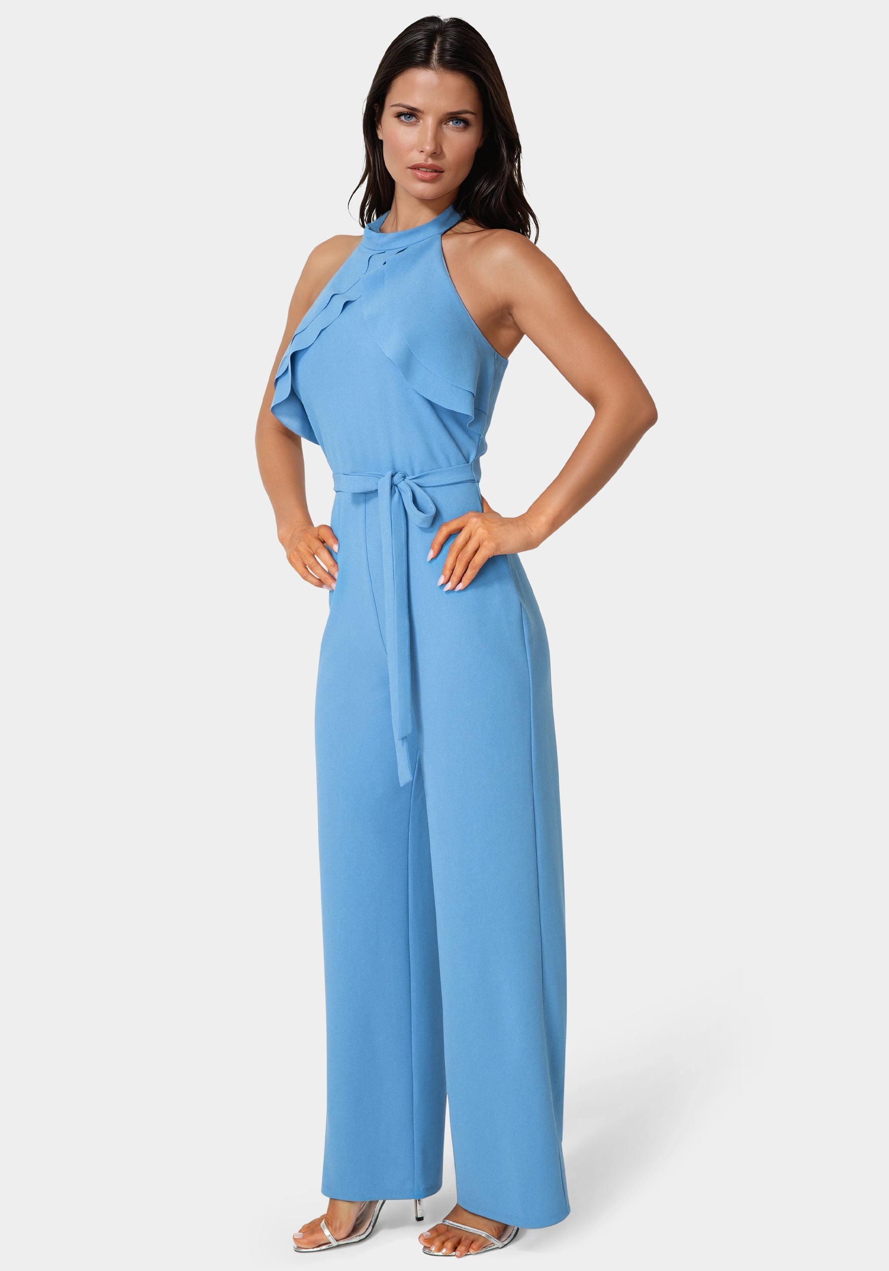Scuba Crepe Ruffled Halter Jumpsuit