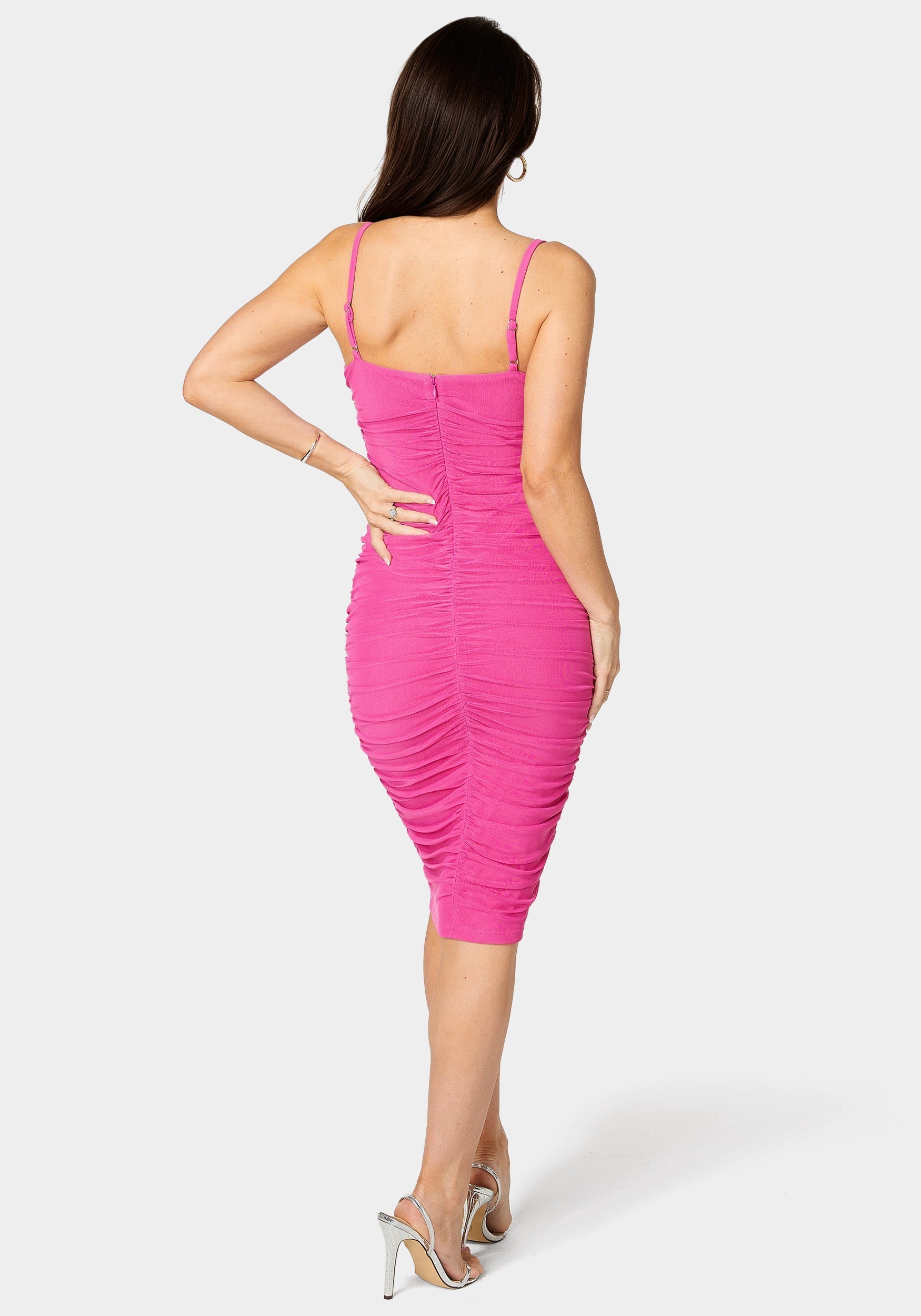 Ruched Mesh Midi Dress