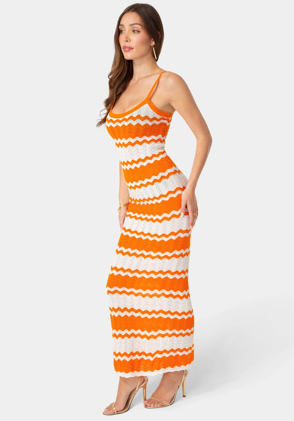 Stripe Crochet Keyhole Maxi Dress