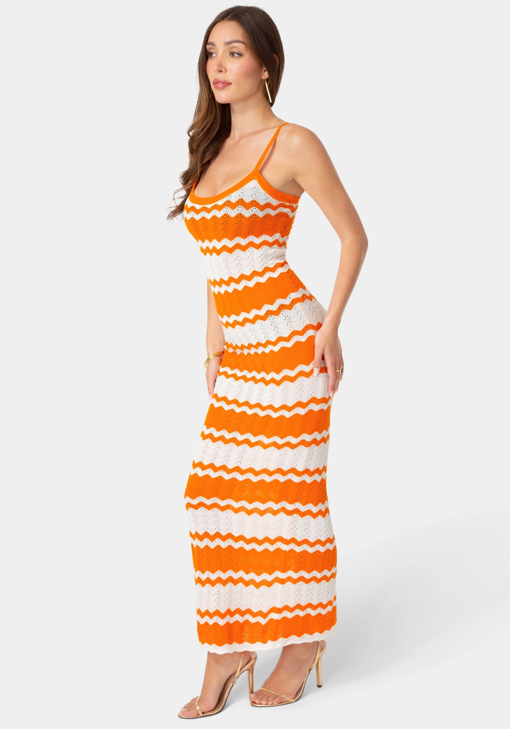 Stripe Crochet Keyhole Maxi Dress