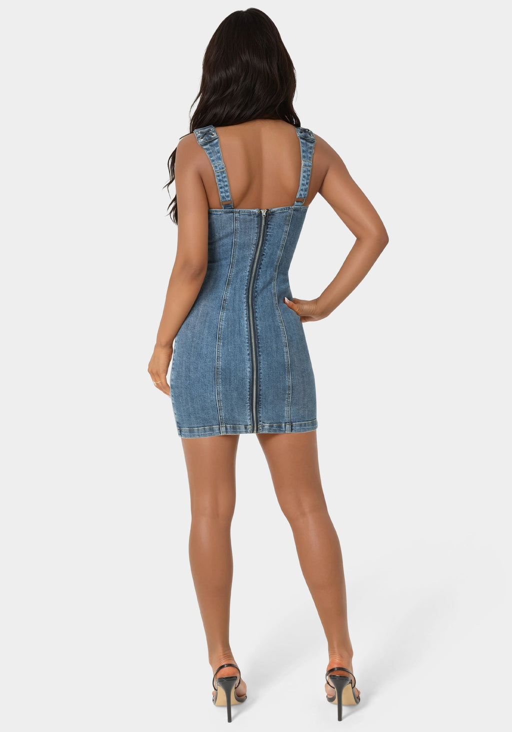 Bow Fitted Eyelet Denim Dress