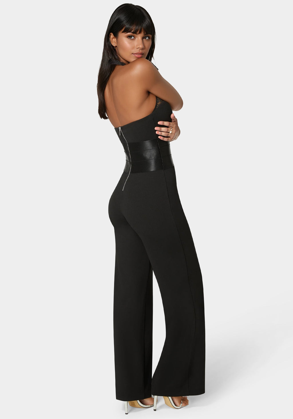 Lace Piecing  Straight Flared Leg Jumpsuit