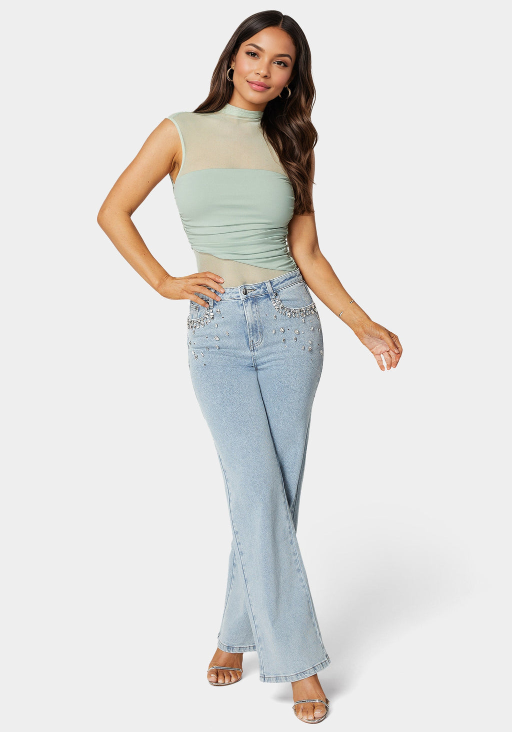 High Waist Embellished Wide Leg Jeans