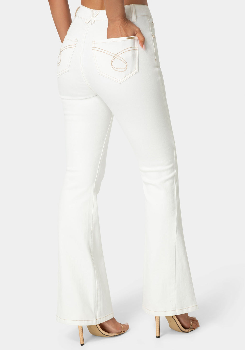 Natural Waist Flared White Jeans