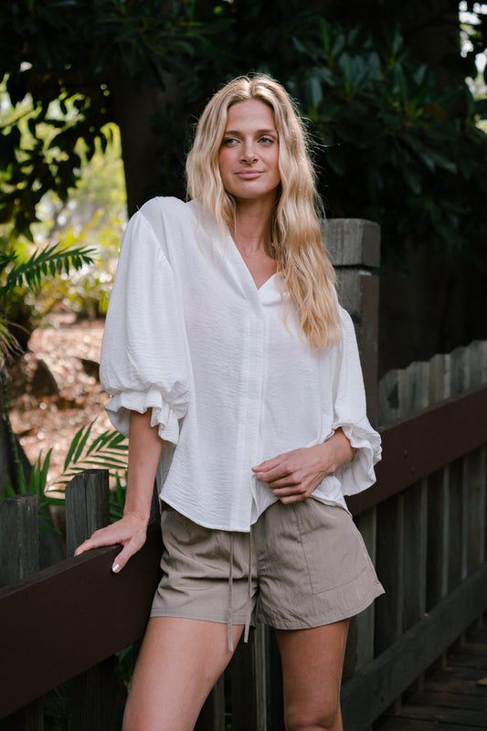 Laila 3/4 Balloon Sleeve Top White