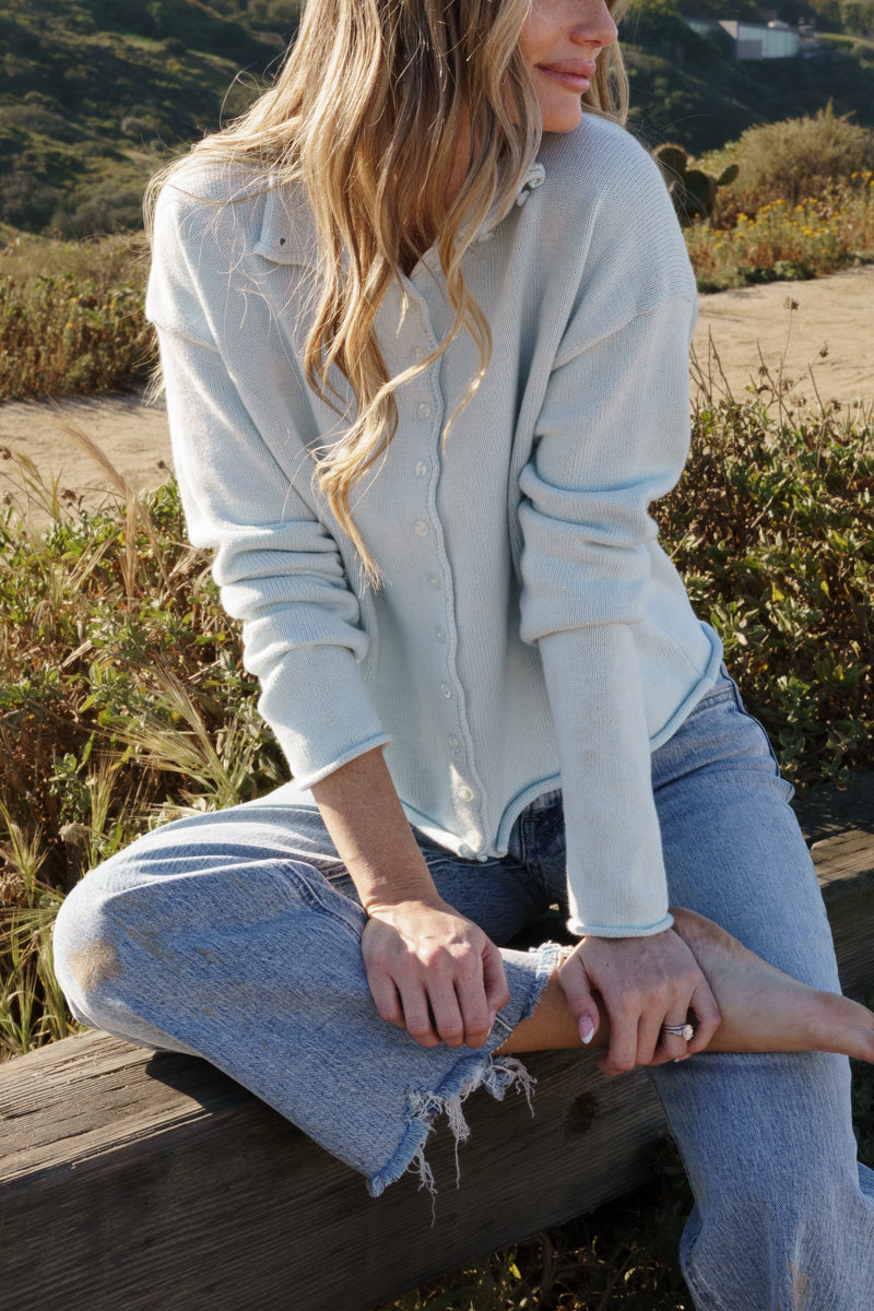 Michelle Long Sleeve Button Down Knit Cardigan Blue