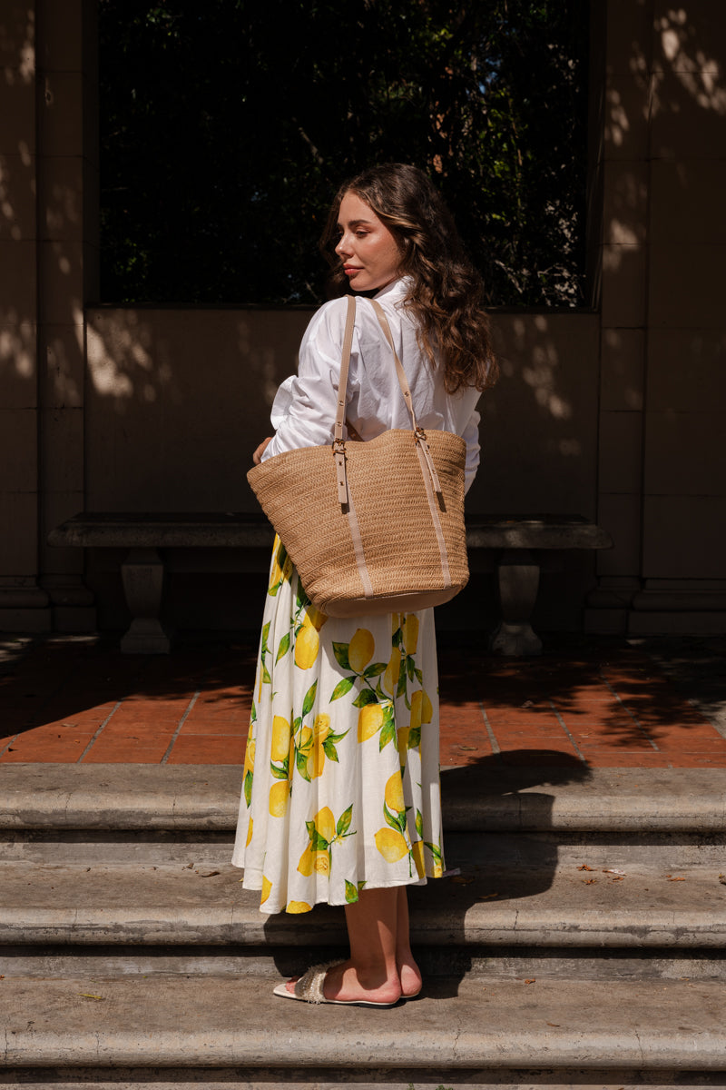 Yuri Sleeveless Lemon Print Midi Dress Yellow