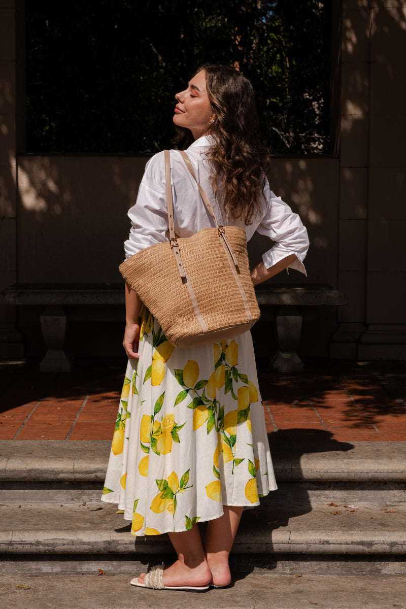 Yuri Sleeveless Lemon Print Midi Dress Yellow