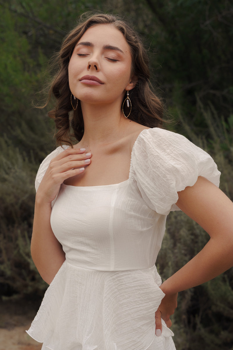 Eden Short Puff Sleeve Tiered Maxi Dress White