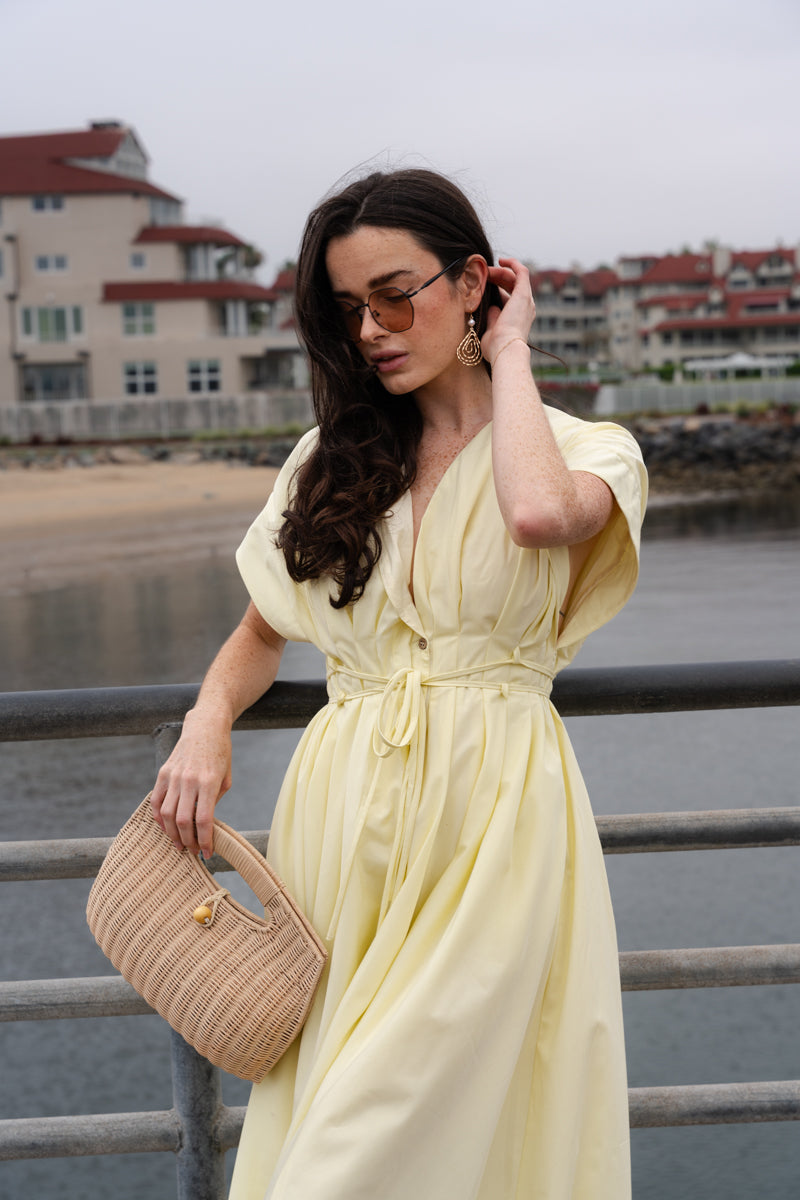 Gloria Short Sleeve Waist Tie Maxi Dress Yellow