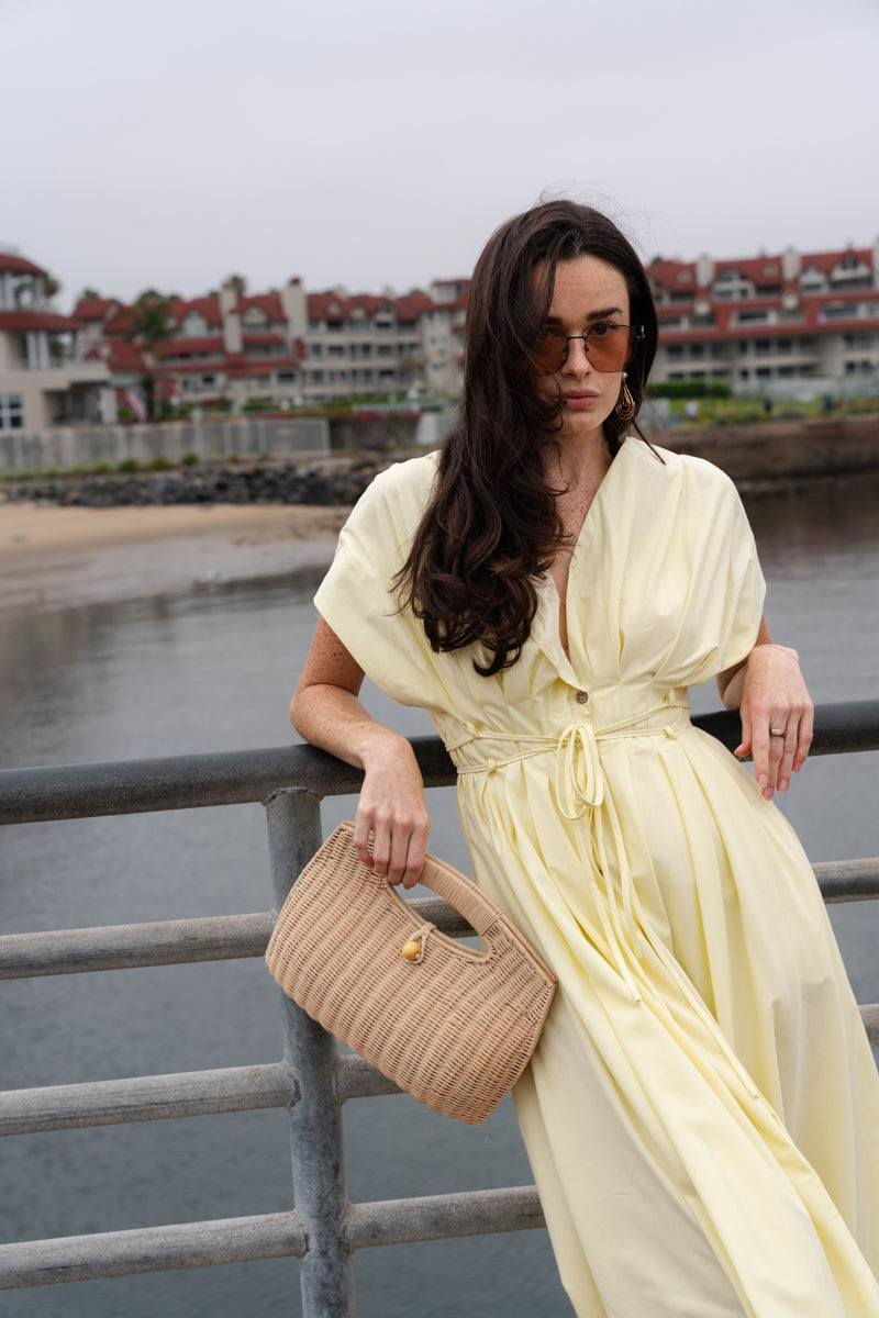Gloria Short Sleeve Waist Tie Maxi Dress Yellow