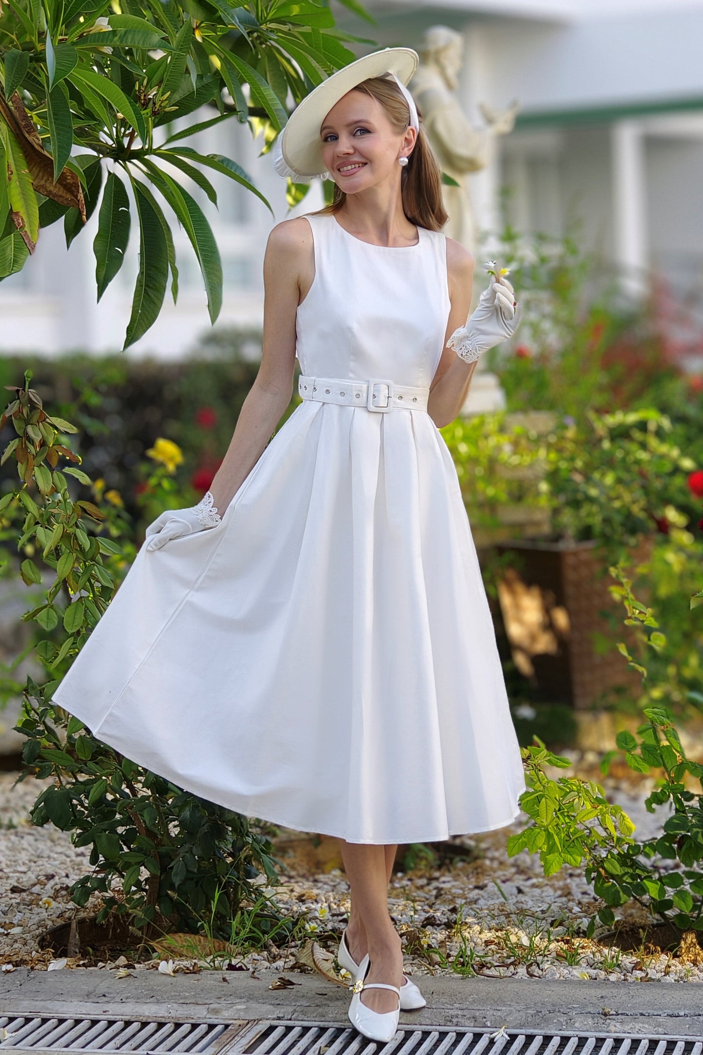 Helen White Cotton Midi Dress