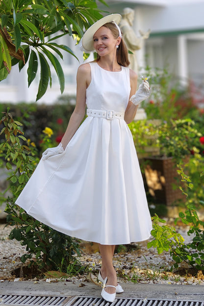 Helen White Cotton Midi Dress