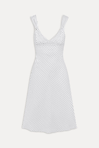 Aurora Satin Midi Dress - White Polka Dot