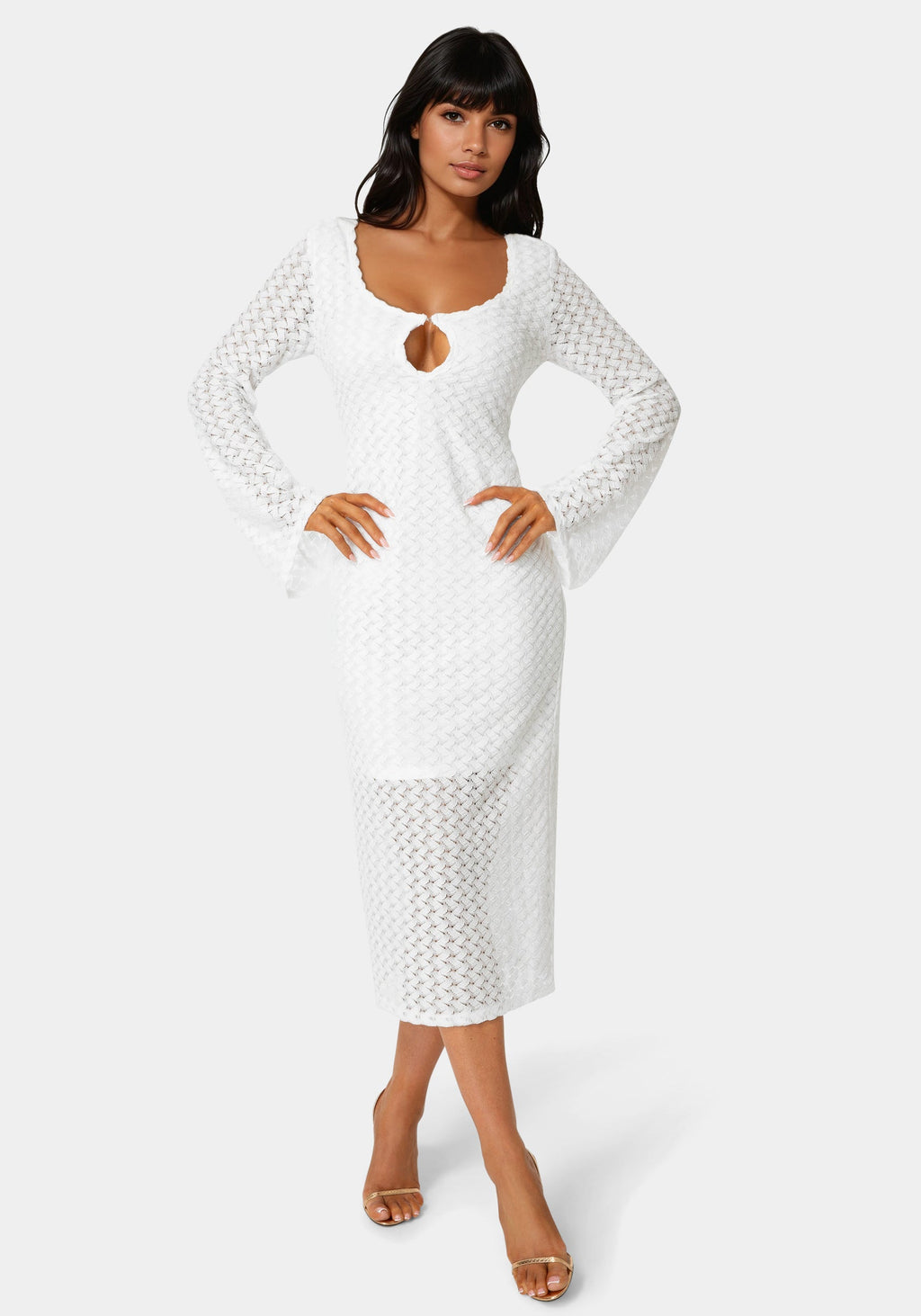 Long Sleeve Cutout Crochet Maxi Dress