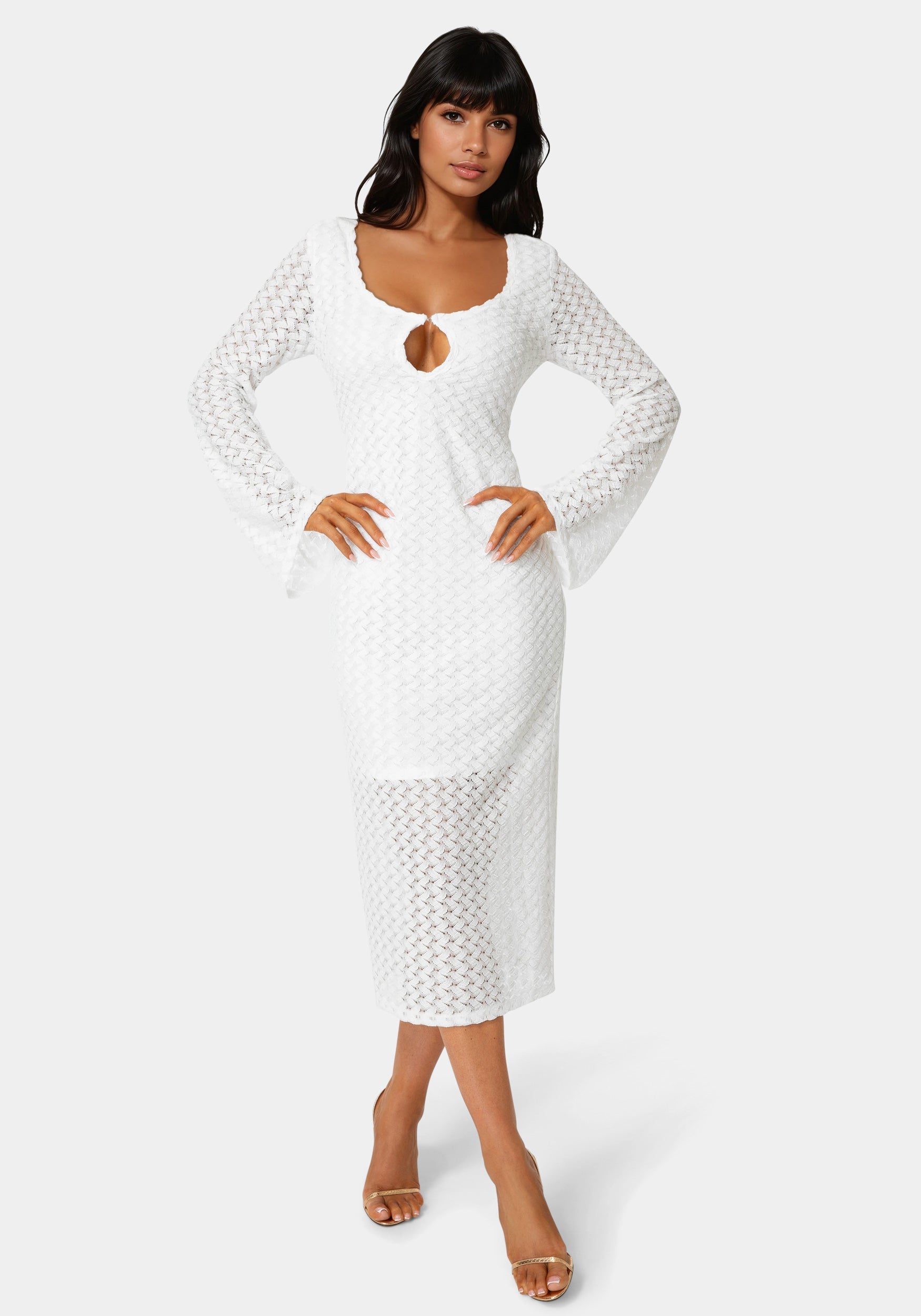 Long Sleeve Cutout Crochet Maxi Dress