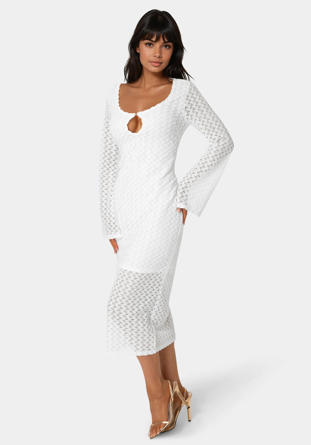 Long Sleeve Cutout Crochet Maxi Dress