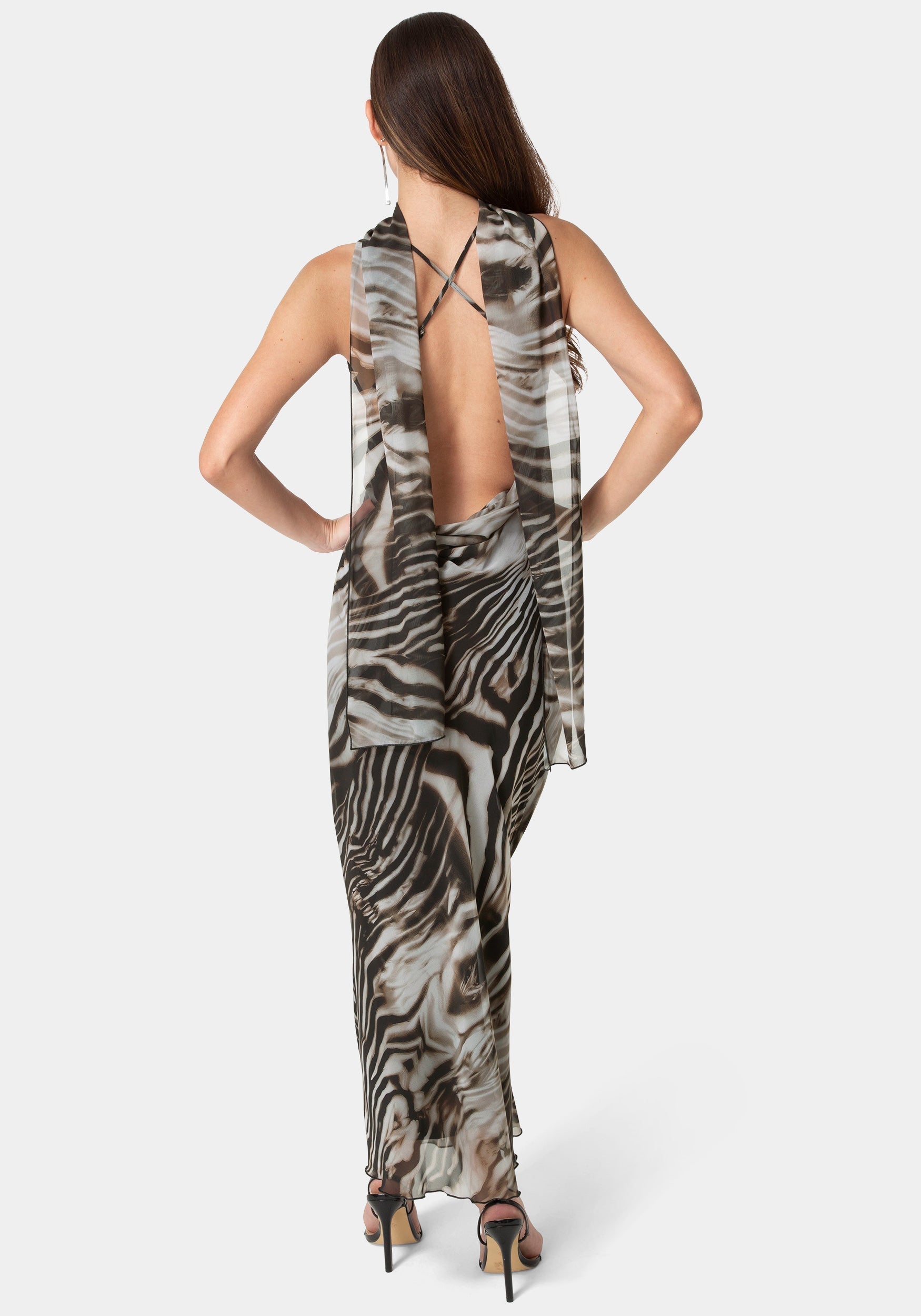 Printed Chiffon Cowl Maxi Dress