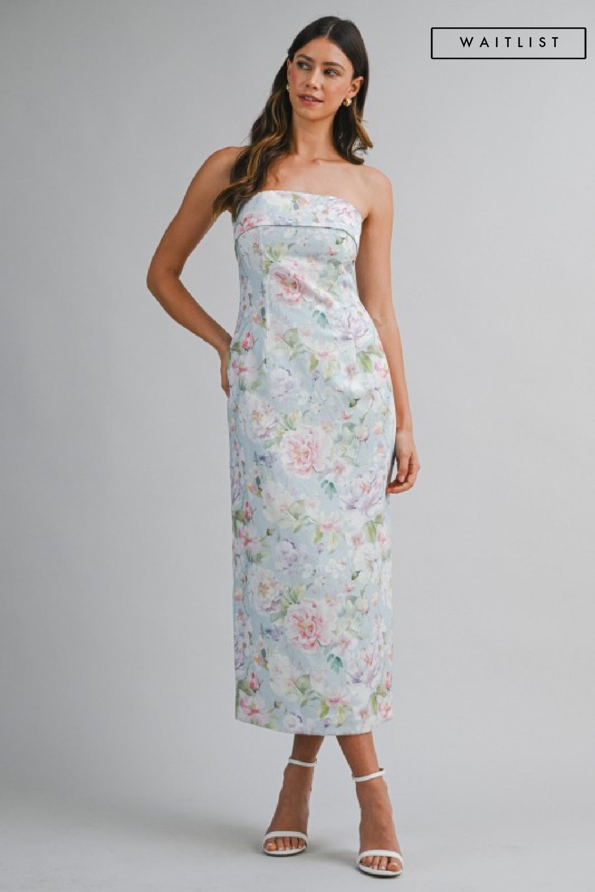 Waitlist 7/5 • Kiara Sleeveless Floral Print Midi Dress Blue