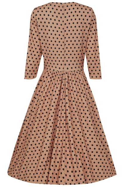 Billie Long Sleeved Brown Polka Dot Dress