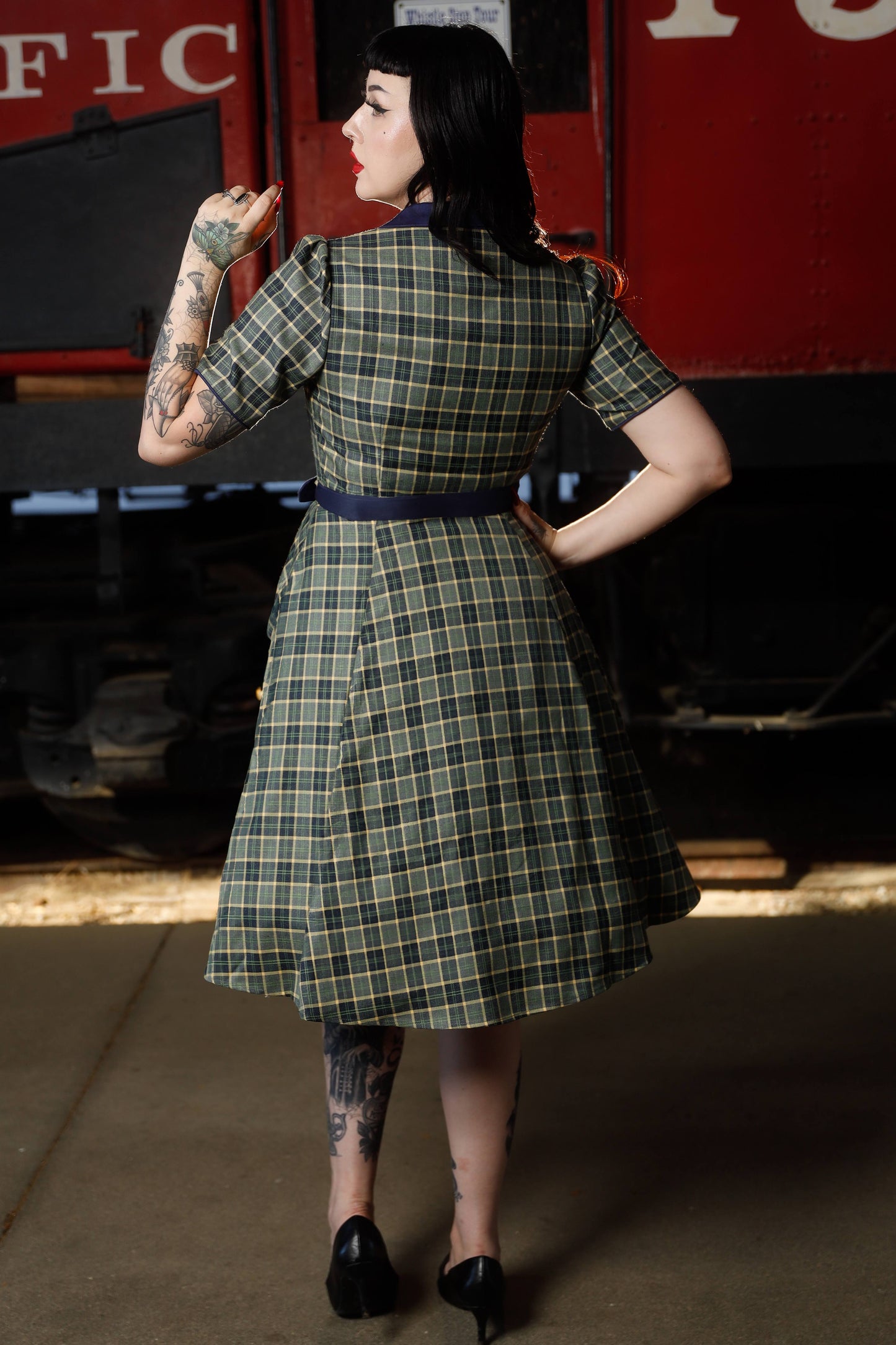 Penelope Navy & Grey Tartan Shirt Dress