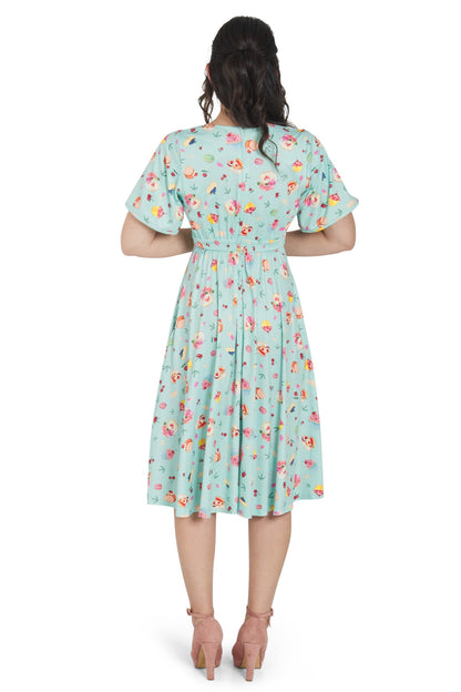 Janice Petal Sleeve Dress In Afternoon Tea Print