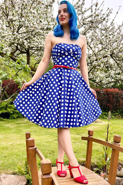 Melissa Bandeau Retro Rockabilly Dress in Navy