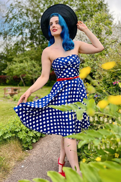Melissa Bandeau Retro Rockabilly Dress in Navy