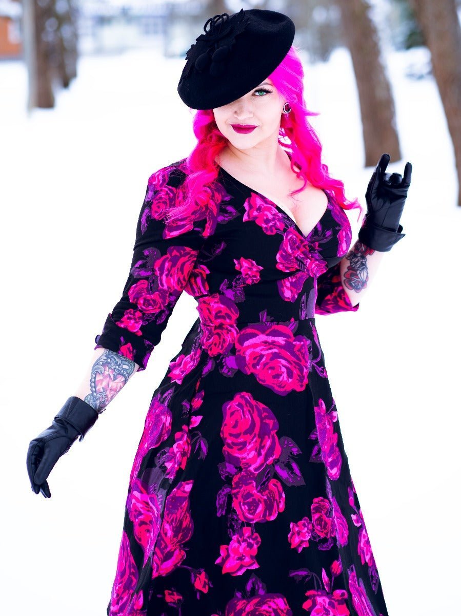 Katherine Black Pink Floral Swing Dress