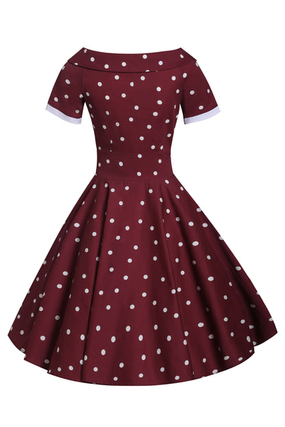 Darlene Burgundy & White Off Shoulder Circle Dress